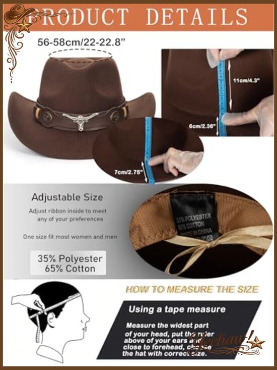 Felt Fedora Cowboy Hat Wide Brim Sun Protection Adjustable Sweatband main image 7